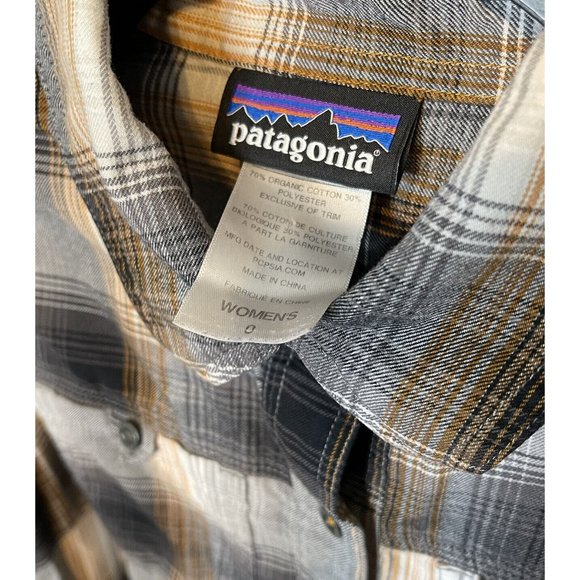 patagonia dress 0 xs Gray brown plaid long sleeve collared tie waist Grey Womens - Picture 4 of 5